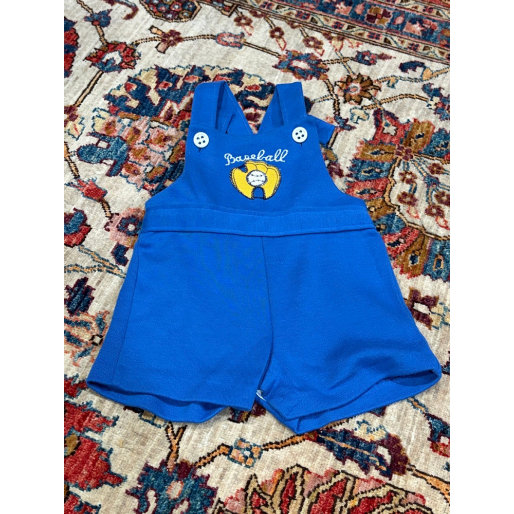 Vintage Health-tex Baby Baseball Overalls 9 Months Blue Shortalls USA 70s/80s